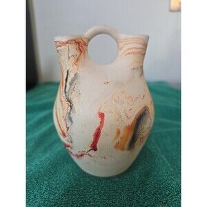Nemadji USA Native American Natural Swirl Clay Pottery Vase Reds 6" Vintage